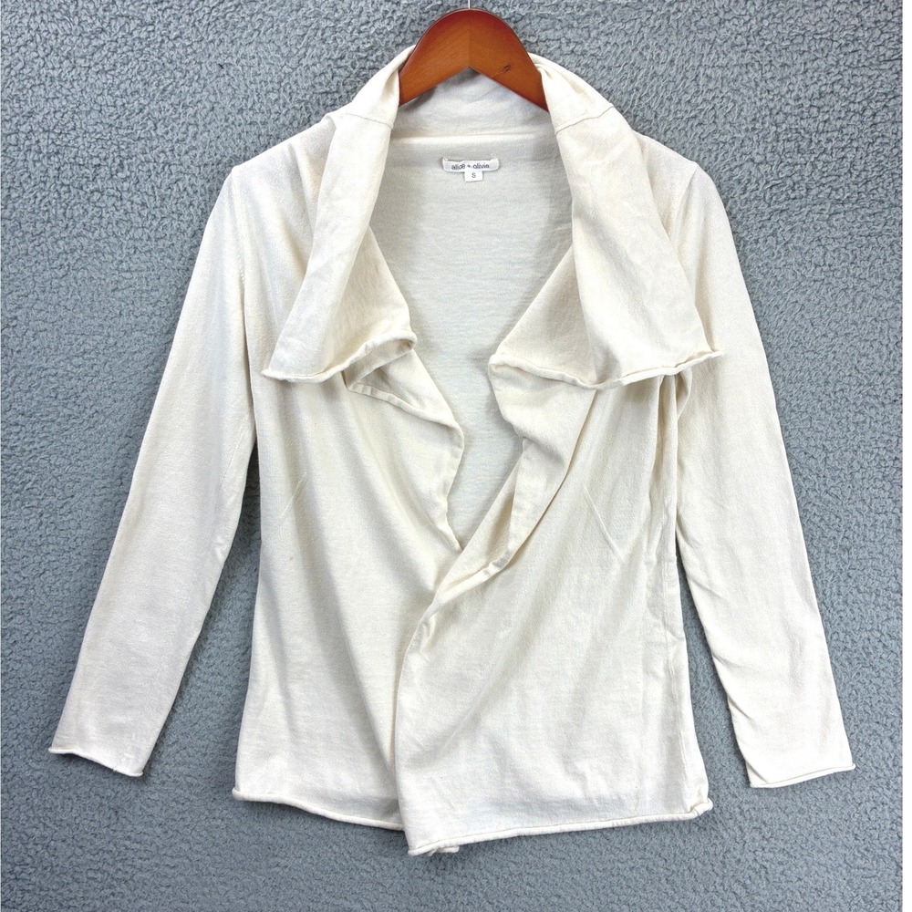 Alice + Olivia Drape Front Cardigan Sweater Womens S Cream Knit Casual Layering